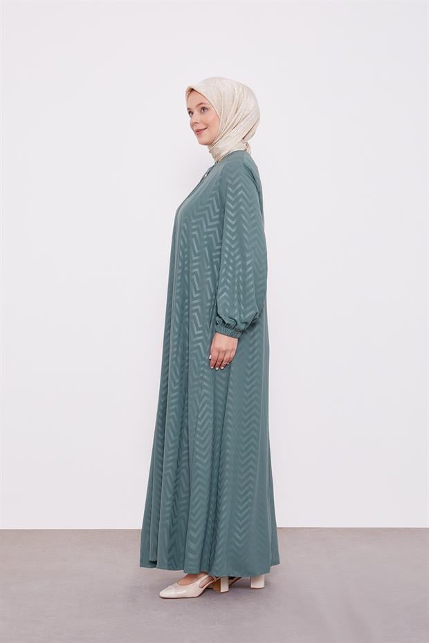 Haki Kendinden Desenli Ferace