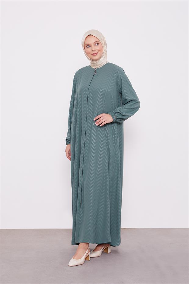 Haki Kendinden Desenli Ferace