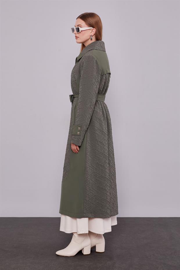 Haki Kendinden Desenli Fermuarlı Kap