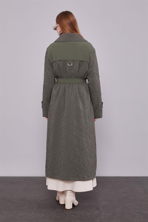 Haki Kendinden Desenli Fermuarlı Kap