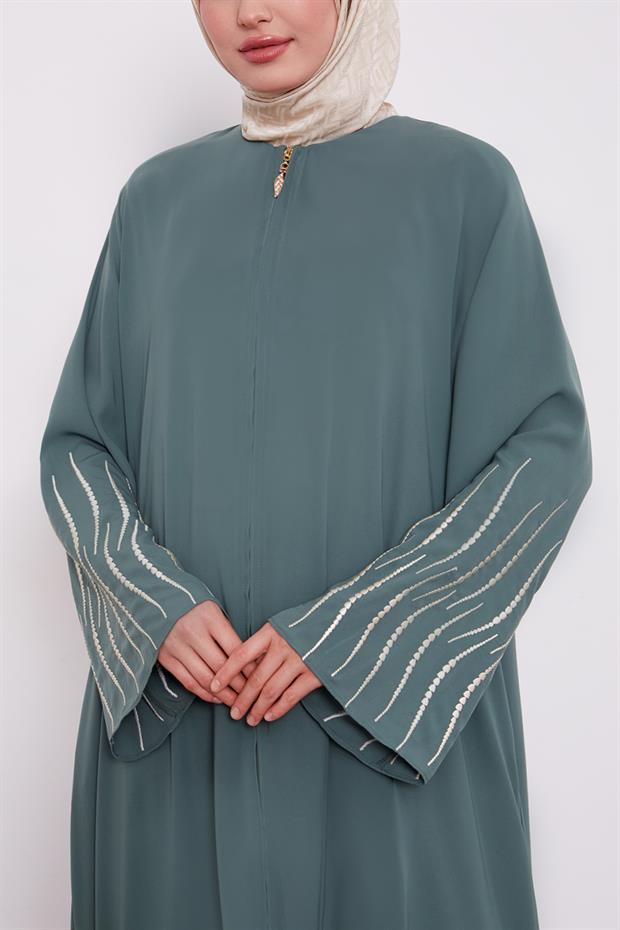 Haki Kol Nakış Detaylı Ferace