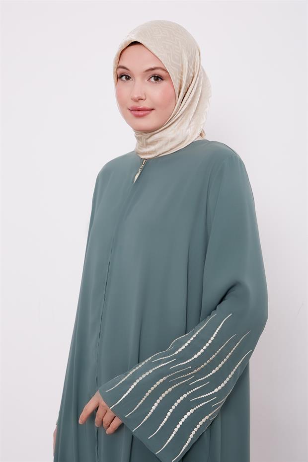 Haki Kol Nakış Detaylı Ferace