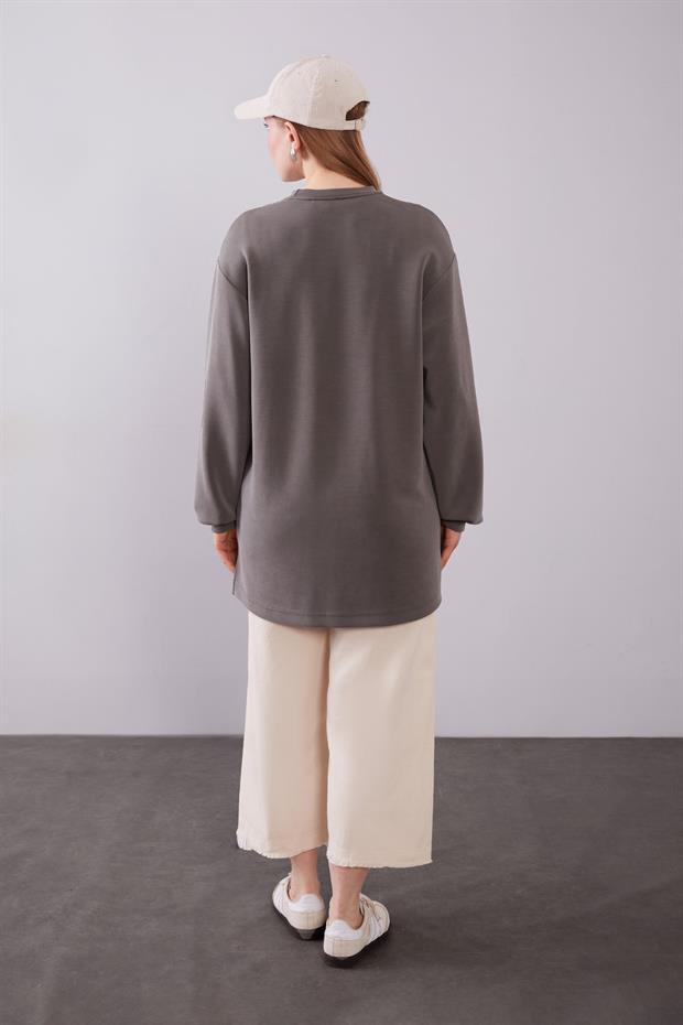 Haki Kot Şerit Detaylı Sweat