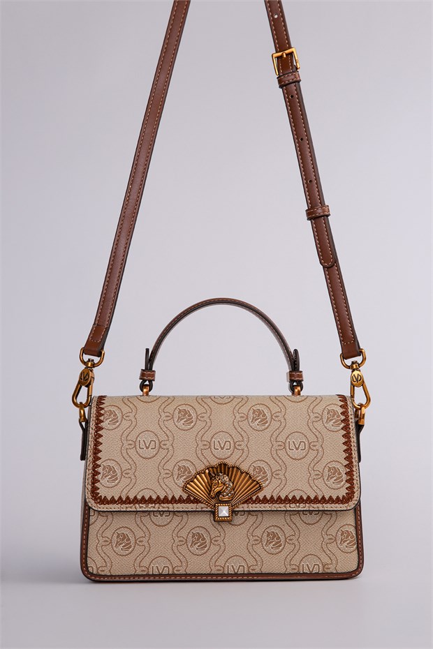 Monogram Baskılı El ve Omuz Çantası Haki