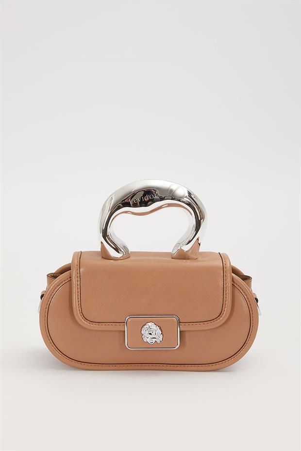 Haki Oval Görünümlü Metal Aksesuarlı El Çantası