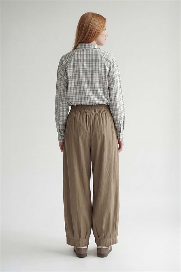 Haki Şalvar Görünümlü Pile Detay Pantolon