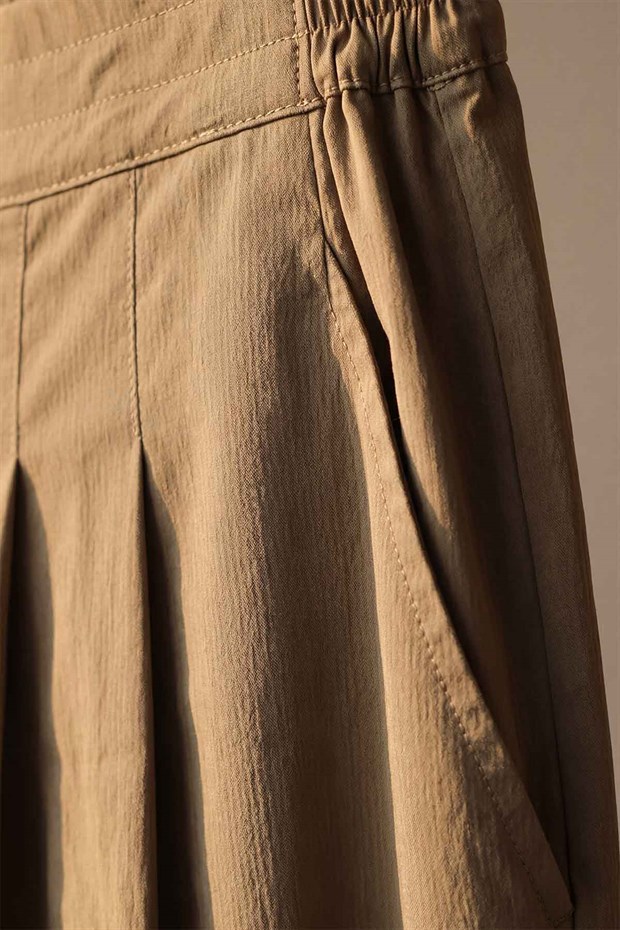 Haki Şalvar Görünümlü Pile Detay Pantolon