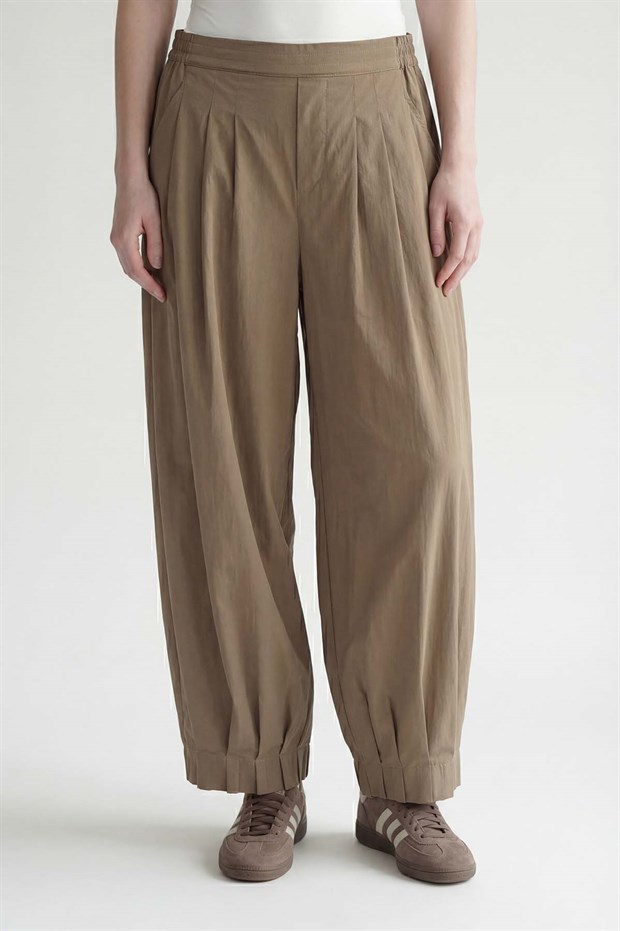 Haki Şalvar Görünümlü Pile Detay Pantolon