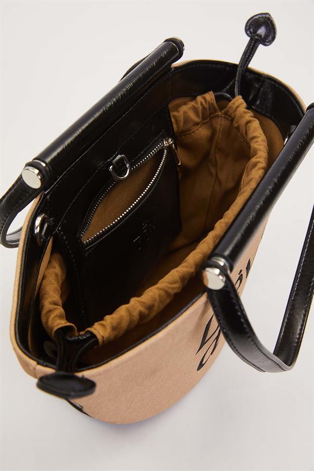 Haki - Siyah Hasır Görünümlü El Çantası