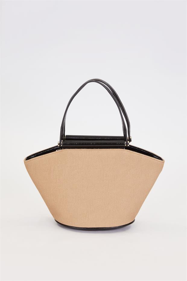 Haki - Siyah Hasır Görünümlü El Çantası