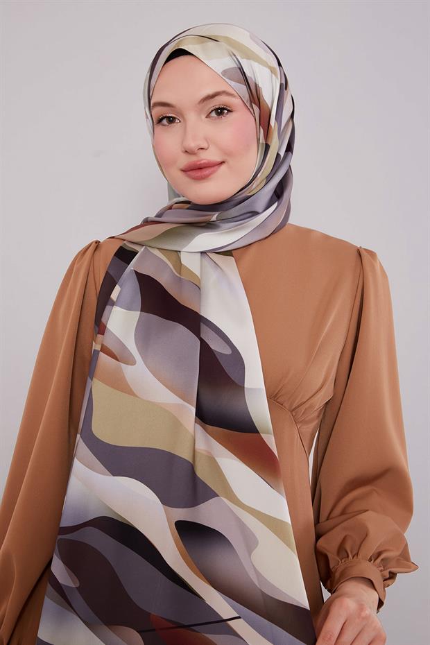 Haki Soyut Desen Twill Şal