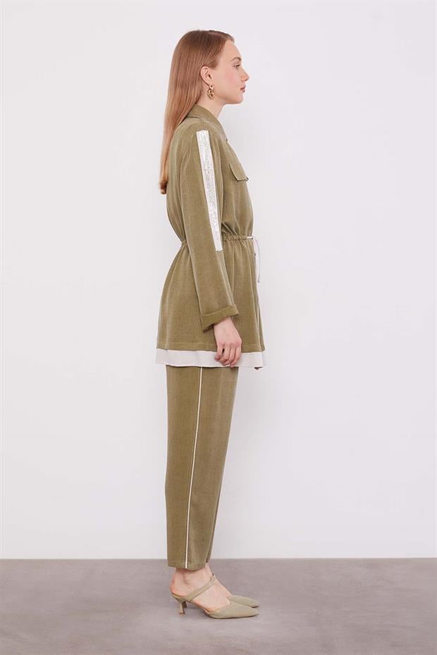 Haki Taşlı Şerit Detaylı İkili Takım