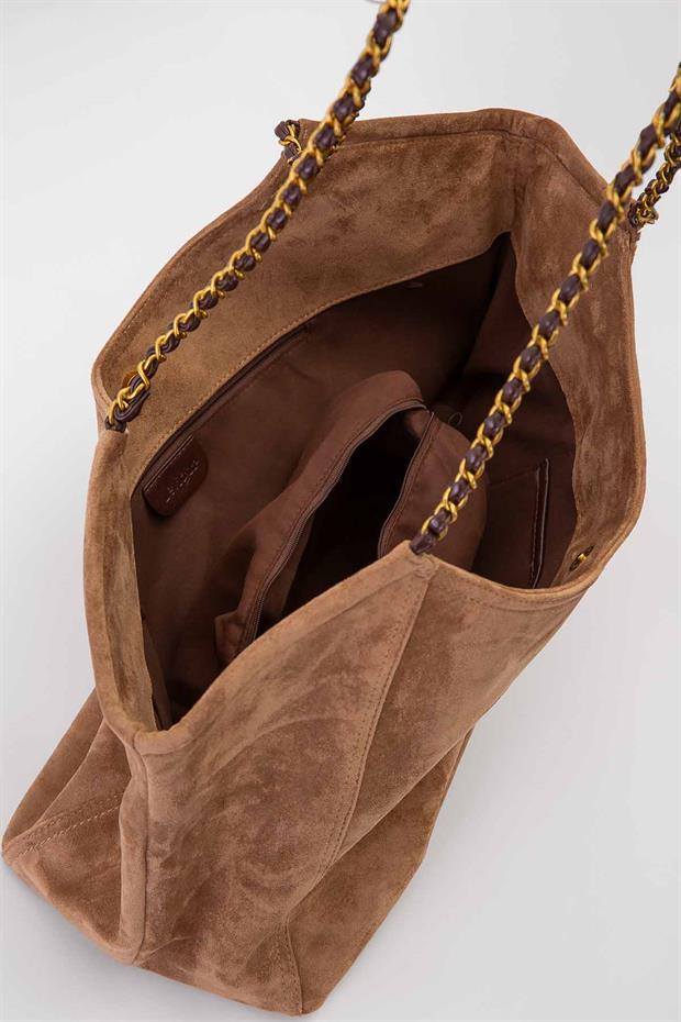 Haki Uzun Zincir Askılı Büyük Omuz Çantası