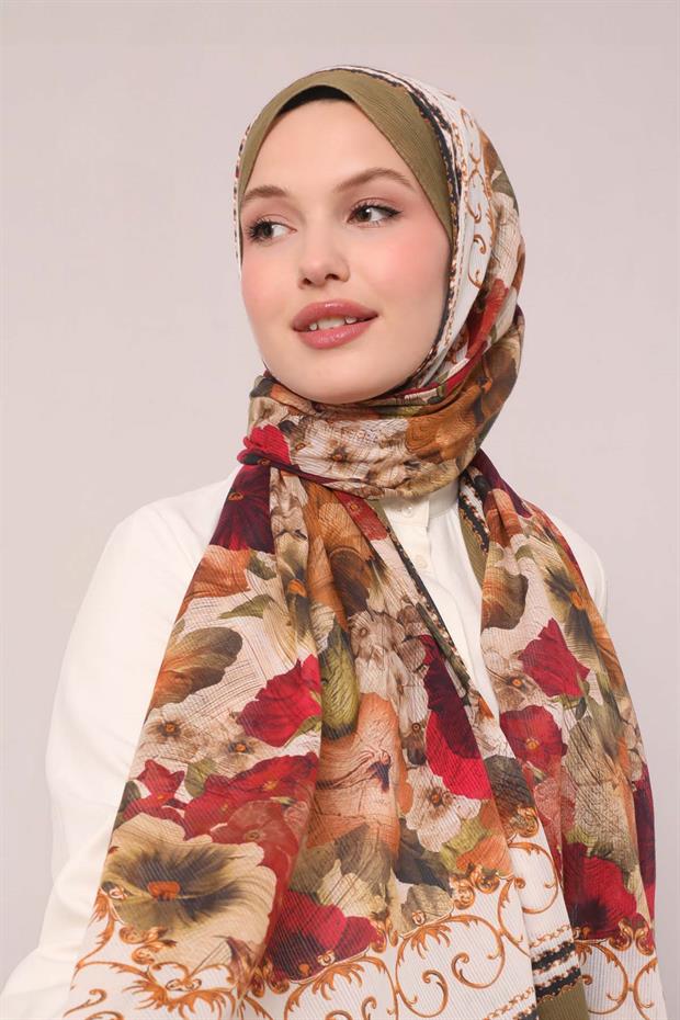 Haki Varak Desen Pamuk Şal