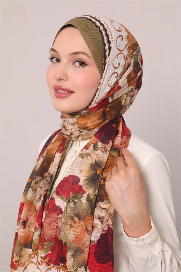 Haki Varak Desen Pamuk Şal