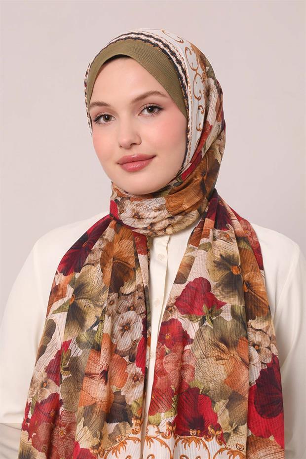 Haki Varak Desen Pamuk Şal