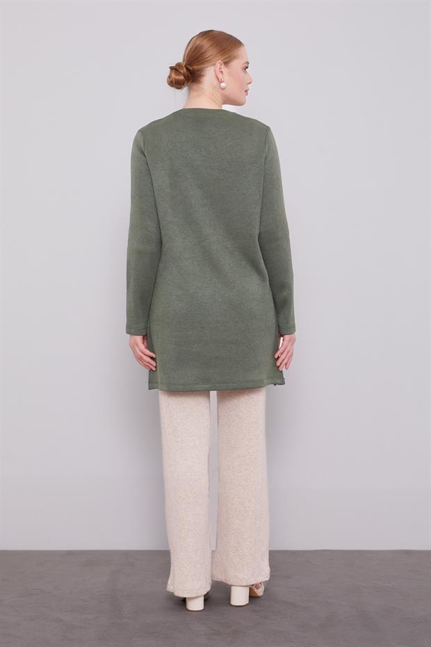 Haki Yakası Pul İşlemeli Tunik