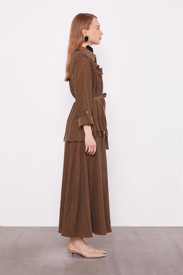 Haki Yakası Taş Detaylı Cupra Etek Takım