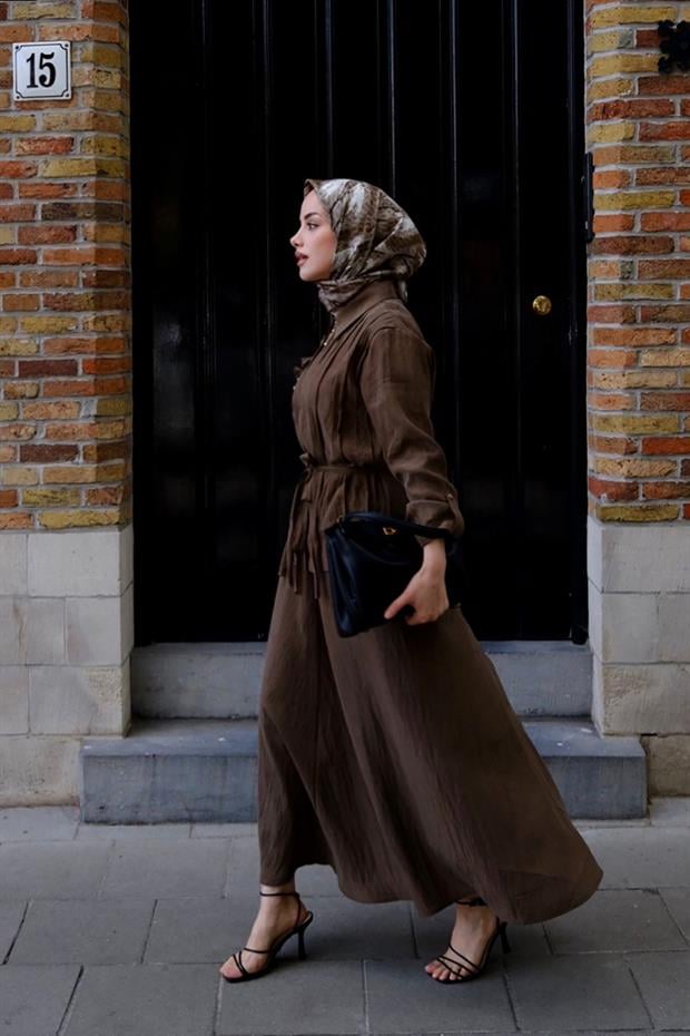 Haki Yakası Taş Detaylı Cupra Etek Takım