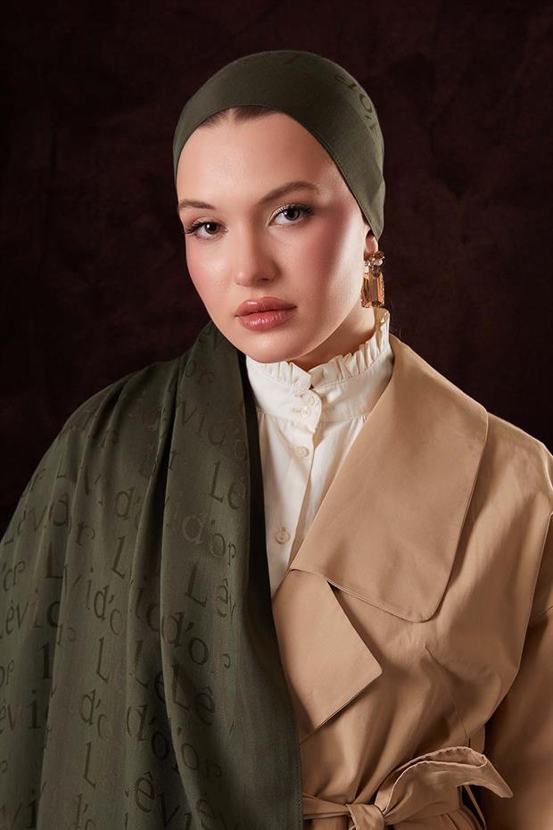 Haki Yazı Baskılı Naia Jakar Şal