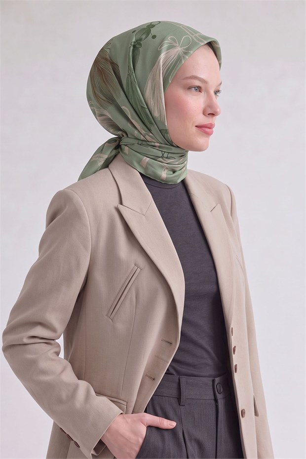 Halat Desenli Marvella Eşarp Mint Yeşili
