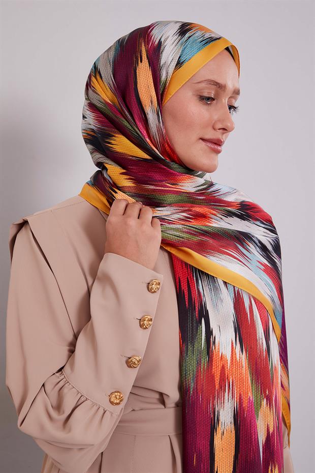 Hardal Alacalı Desen Twill Şal