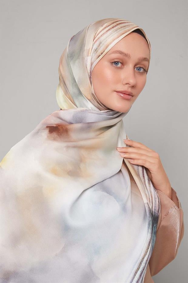 Hardal Ebruli Desen Twill Şal