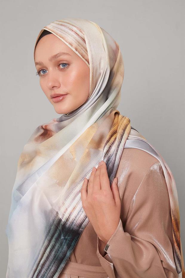 Hardal Ebruli Desen Twill Şal