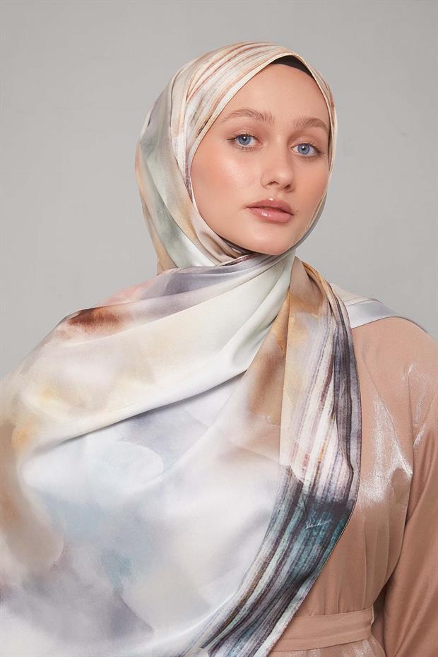 Hardal Ebruli Desen Twill Şal