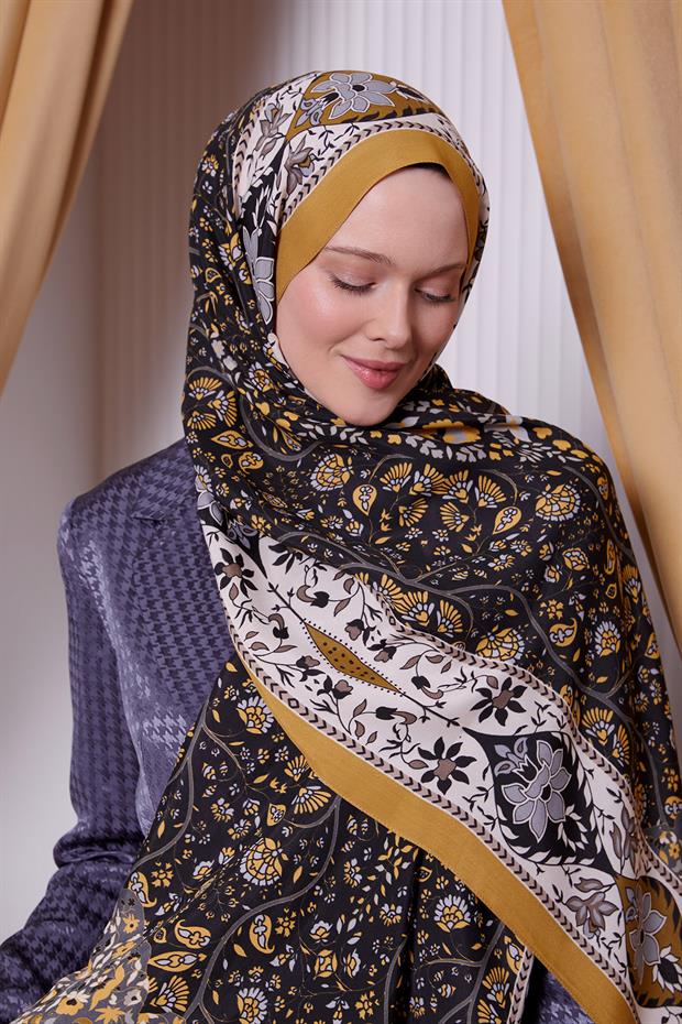 Hardal Kenar Motif Desen Royal Şal