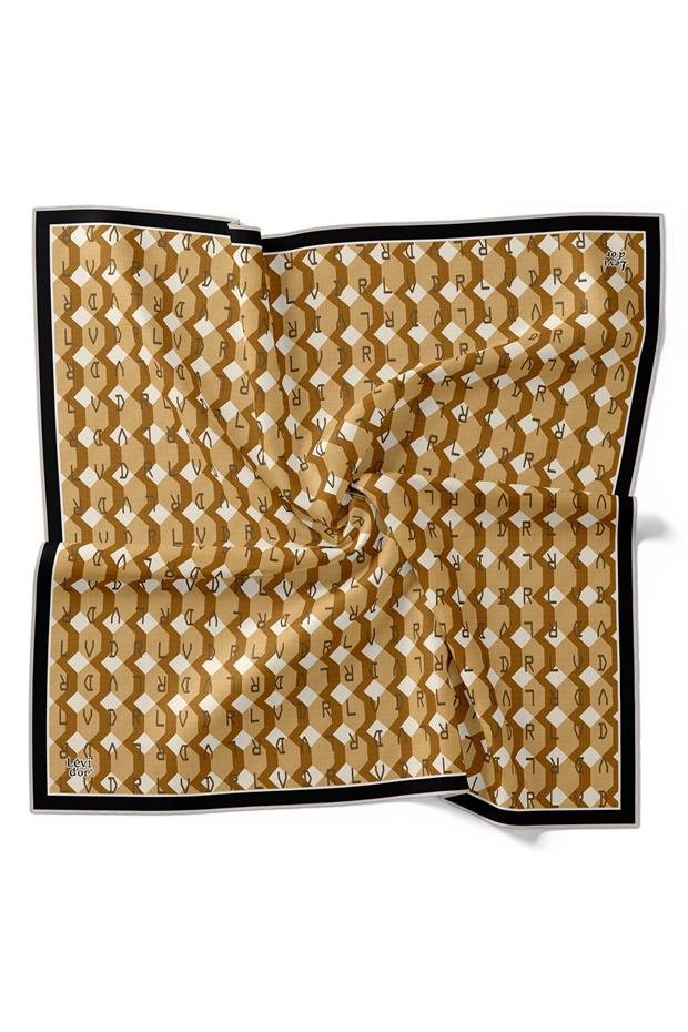Hardal Petek Baskılı Twill İpek Eşarp