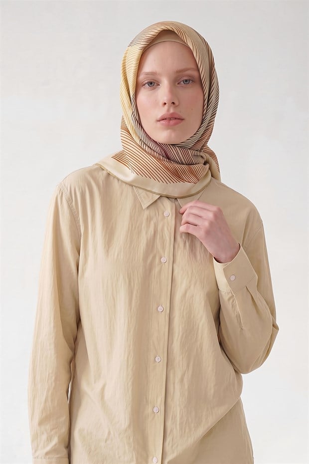 Hardal Sarmal Çizgili Twill İpek Eşarp
