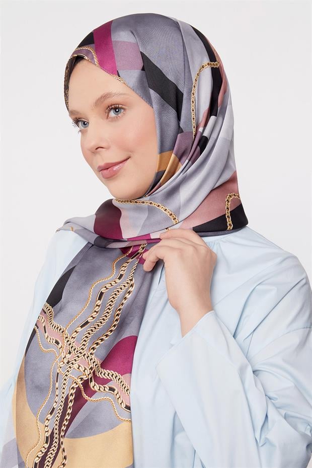 Hardal Dalga Zincir Desen Twill Şal