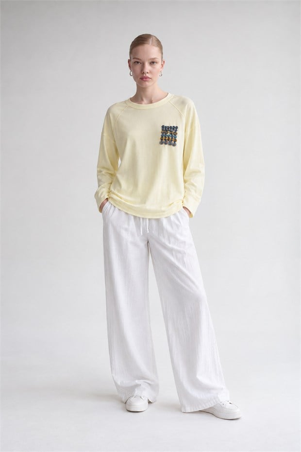 İki İplik İnce Sweatshirt Açık Sarı