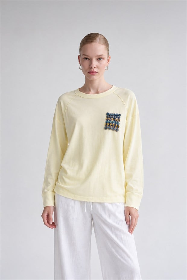İki İplik İnce Sweatshirt Açık Sarı