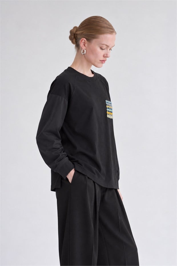 İki İplik İnce Sweatshirt Siyah