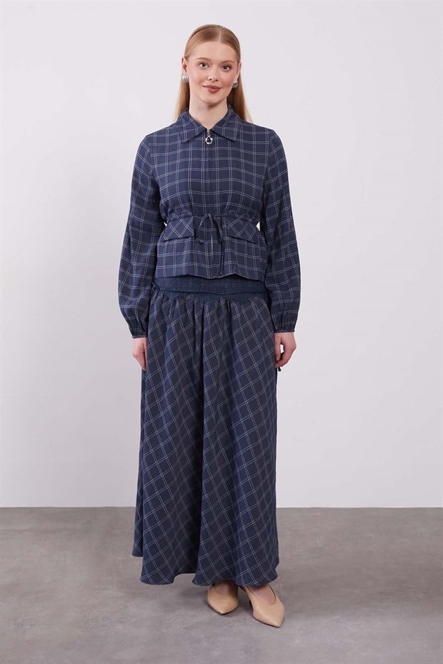 İndigo Bel Dantel Detaylı Etek Takım