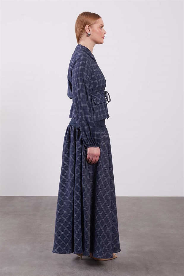 İndigo Bel Dantel Detaylı Etek Takım