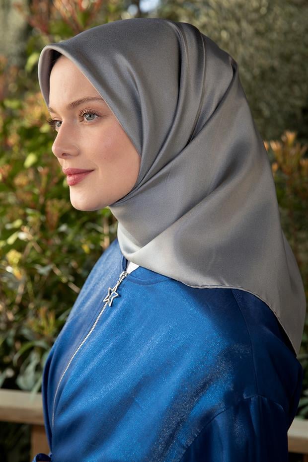 İndigo Çift Taraflı Twill İpek Eşarp