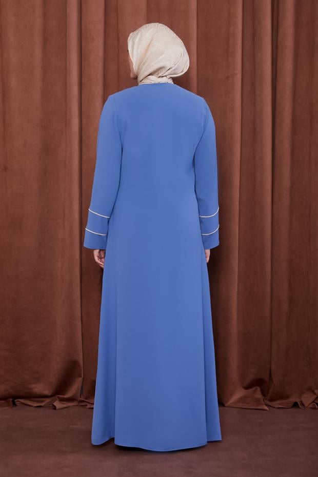 İndigo Çizgi Detaylı Ferace