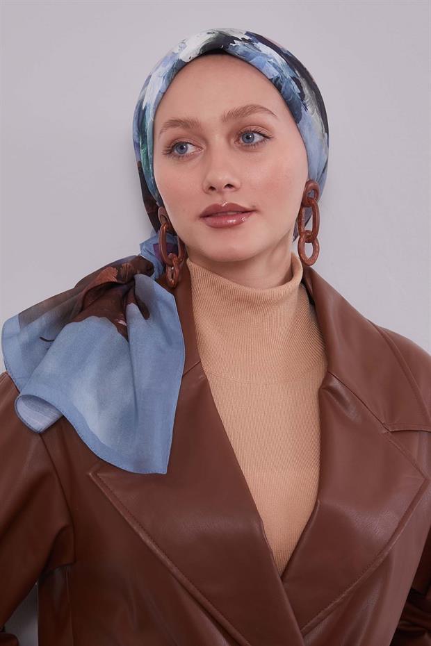 İndigo Dal Çiçek Aura Eşarp