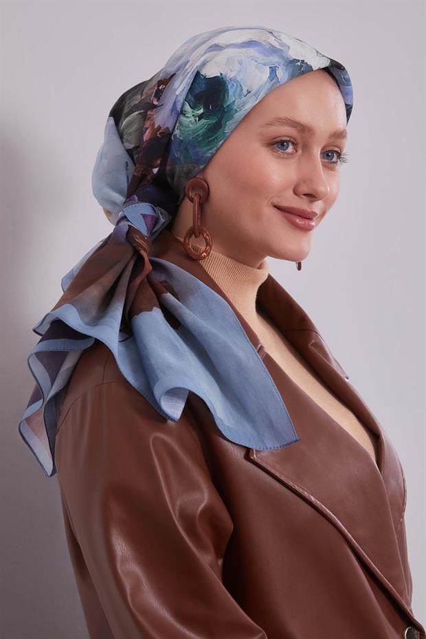 İndigo Dal Çiçek Aura Eşarp