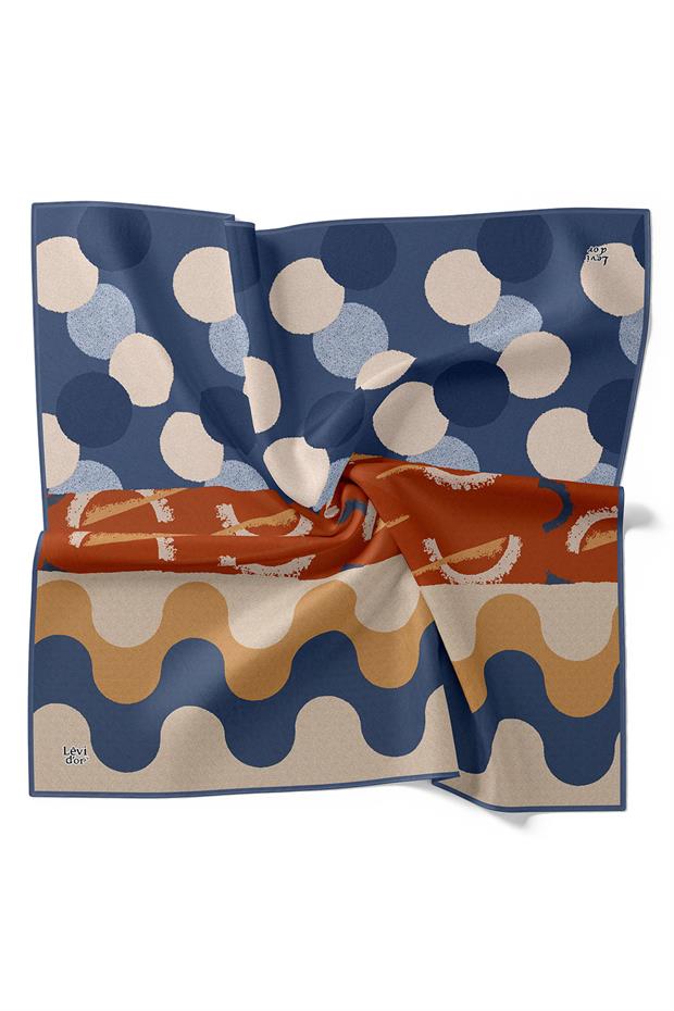 İndigo Yuvarlak Desen Twill İpek Eşarp