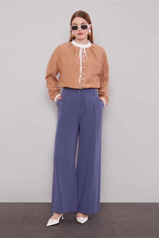 İndigo Düz Kesim Palazzo Pantolon