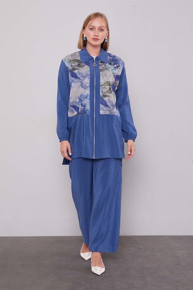 İndigo File Baskılı İkili Takım