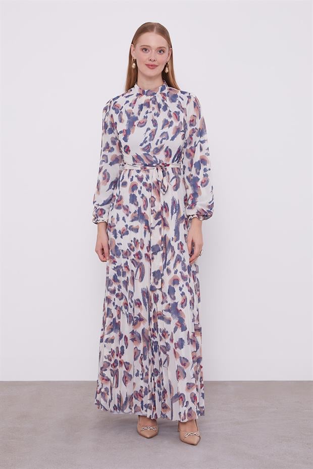 İndigo Fırfır Kol Detaylı Elbise