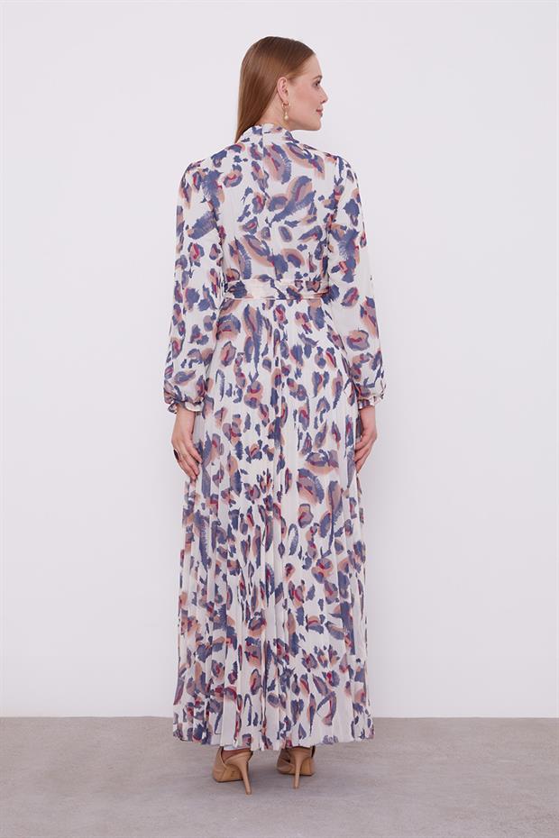 İndigo Fırfır Kol Detaylı Elbise