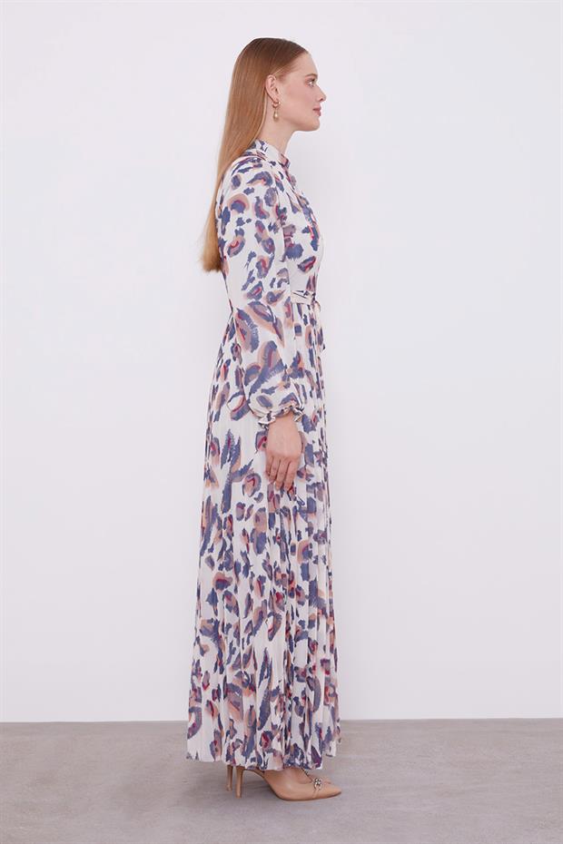 İndigo Fırfır Kol Detaylı Elbise