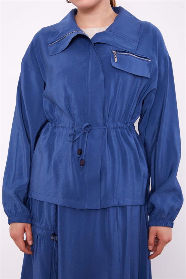 İndigo Gizli Fermuar Detaylı Etek Takım