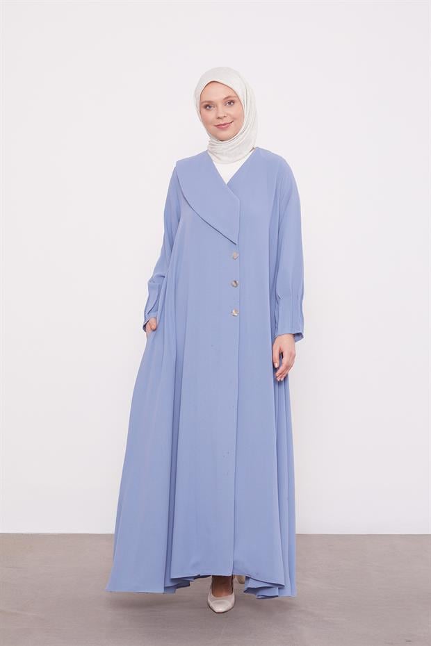 İndigo Gol Düğme Detaylı Ferace